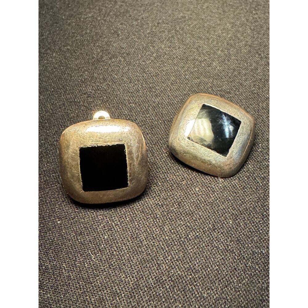 925 Sterling Silver Vintage Onyx Clip On Earrings